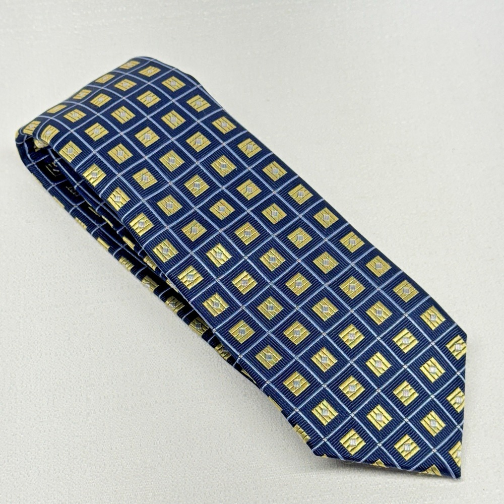Jos. A. Bank Silk Tie Mens OS Navy Gold Geometric Executive Collection Formal